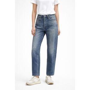 Chimala Selvedge Womens Blue Denim Button Fly High-Rise Straight Leg Ankle Jeans